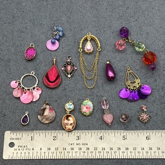 Pendant Charm Dangle Lot Pink Purple Silver Gold DIY Craft Repurpose Upcycle - Picture 10 of 12